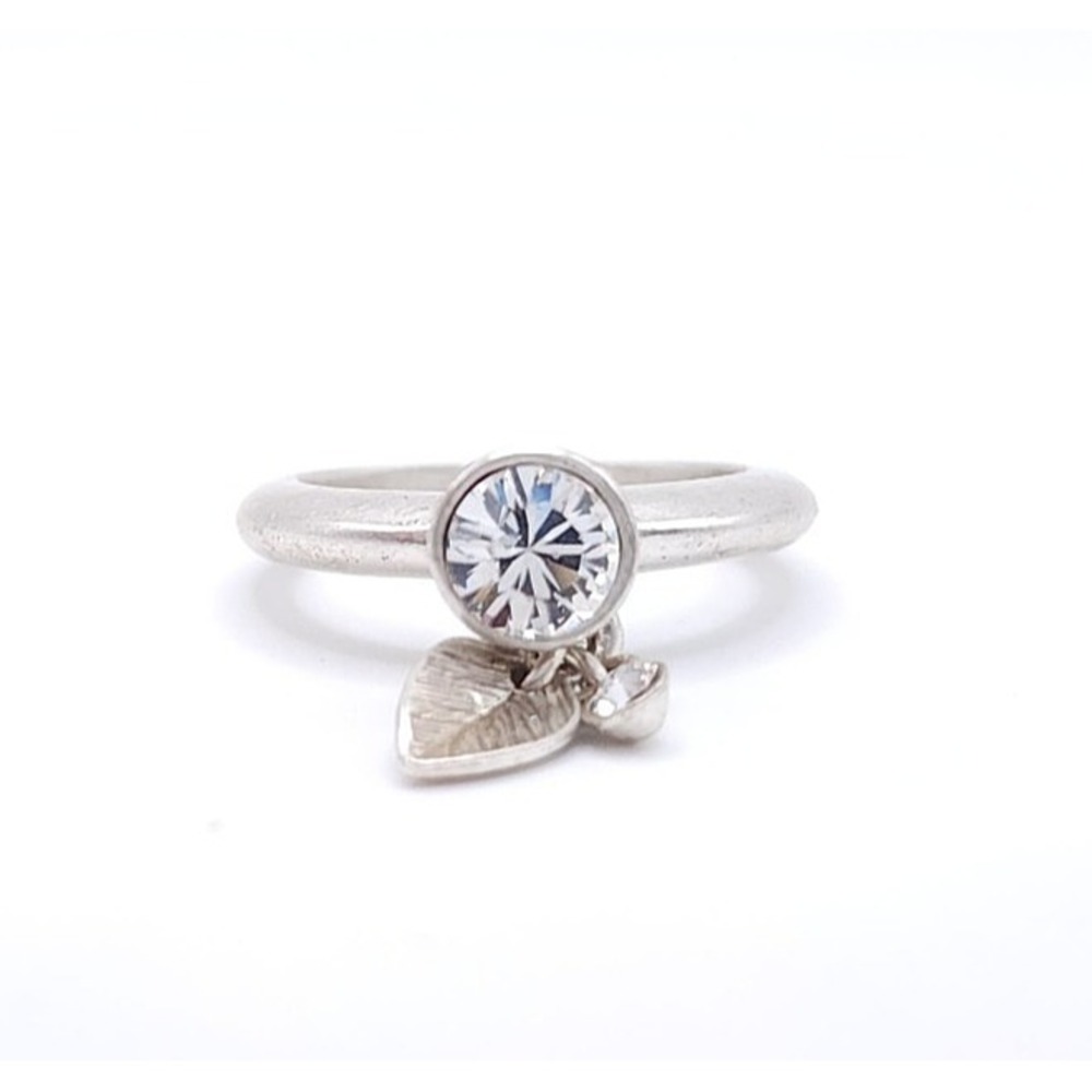 Pilgrim Little Leaves Ring Swarovski Crystal Silver Tone NWT